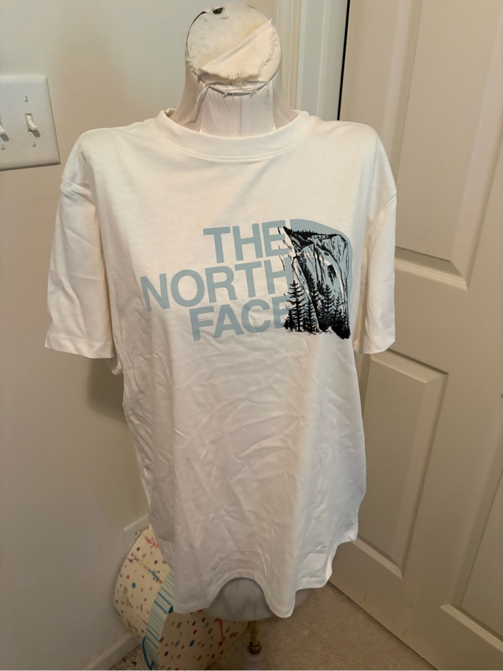 The North Face Cream white  Tee with Gray /blue Logo L $35